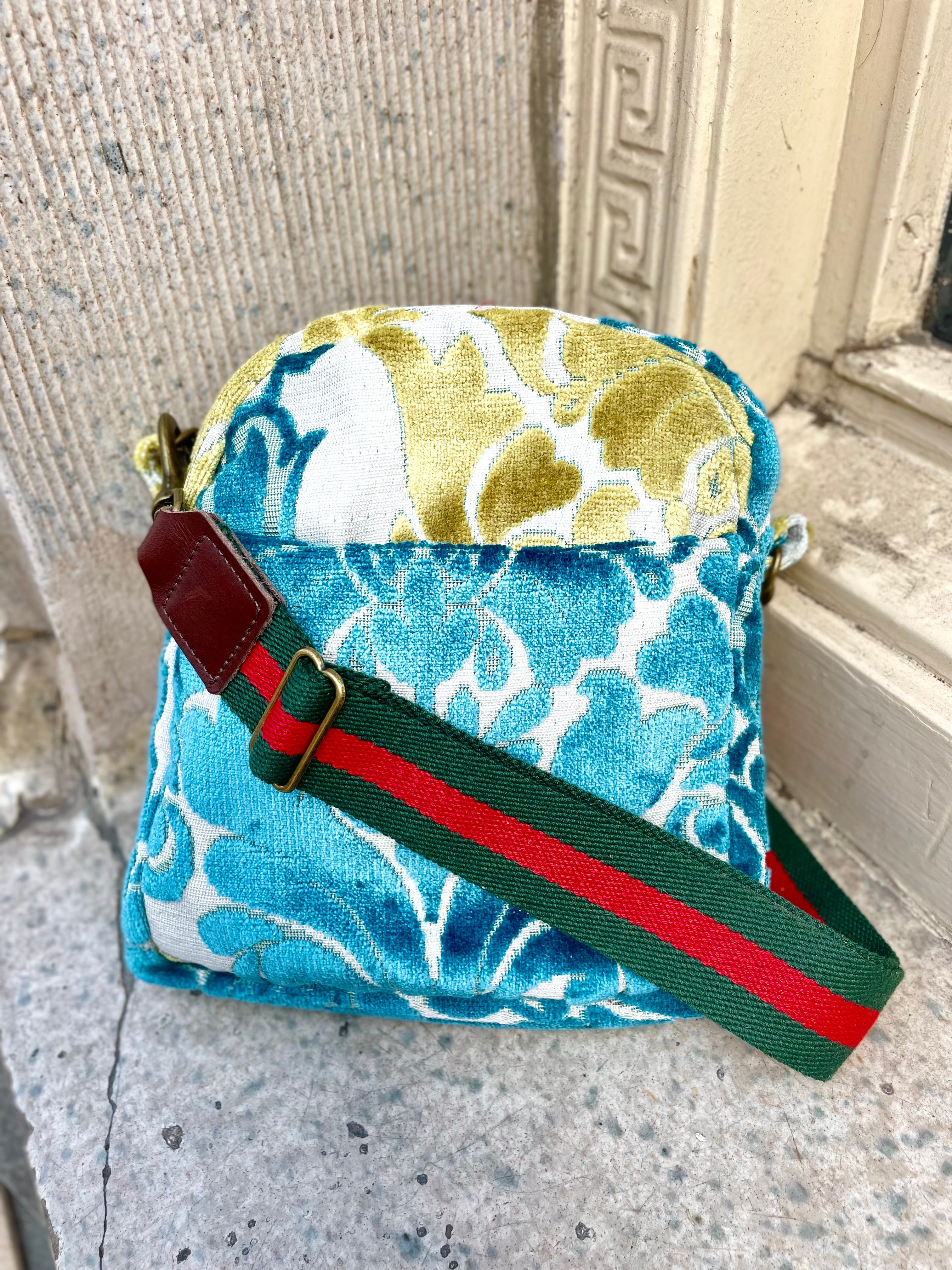 Maria Valentina                 Turquoise and Gold Floral Messenger Bag