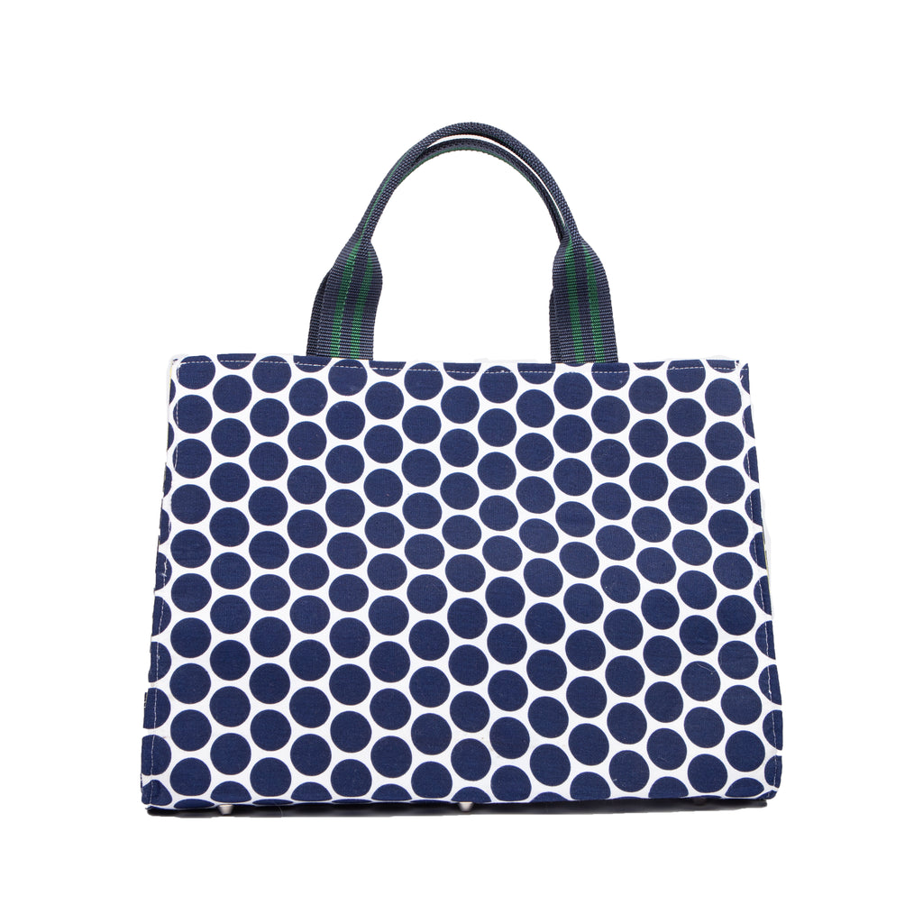 Rose Top Handle Bag           Navy Dots with Lemon Lining