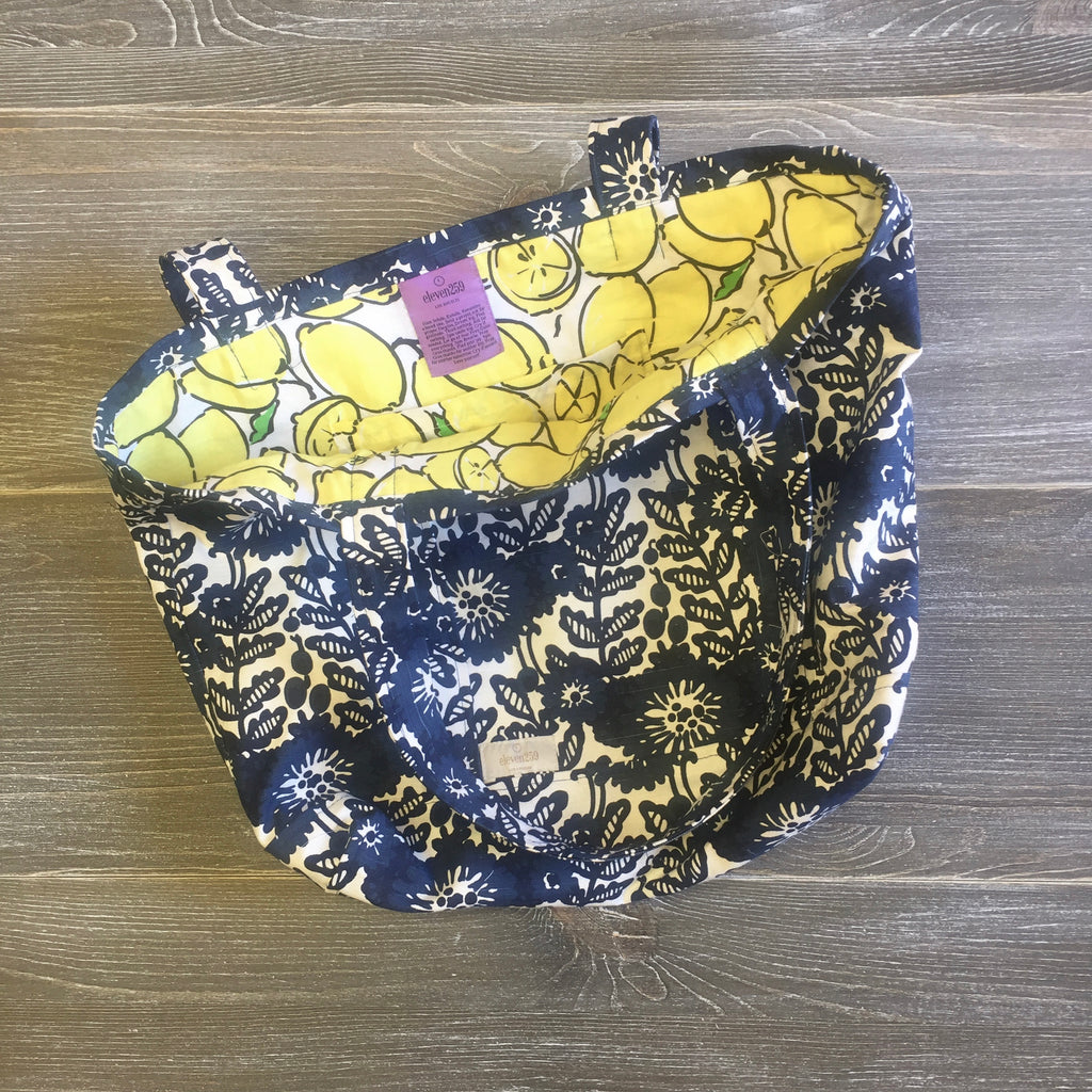 Julia Tote Navy Floral with Lemon Lining