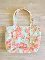 Julia Tote             Linen and Cotton Turquoise Flower Print