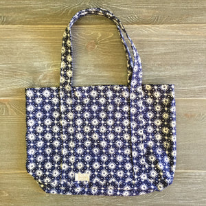 Julia Tote             Navy and White Canvas Flowers