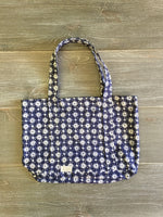 Julia Tote             Navy and White Canvas Flowers