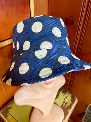 Bucket Hat                                             Navy and White Polka Dot Print